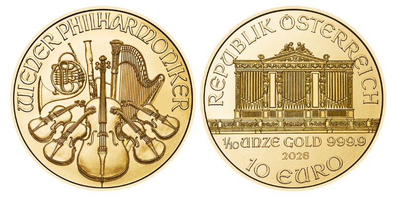 Zlatá investiční mince Wiener Philharmoniker 1/10 Oz